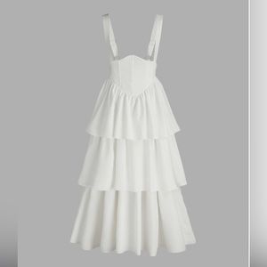 ISO solid layered ruffle corset buckle cami maxi dress